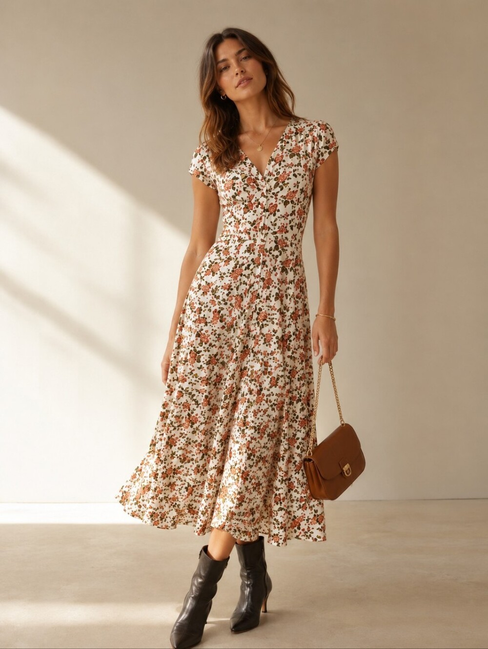 Reformation Fauna Floral Midi Dress Size 2 White Orange Button Front Cottagecore - Picture 1 of 16
